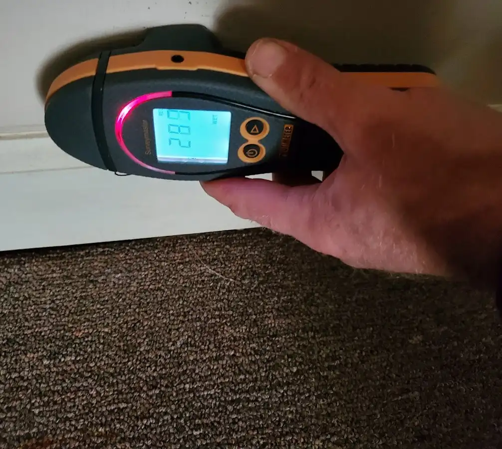 Moisture detection at baseboard during Storm Damage Restoration in Lehigh